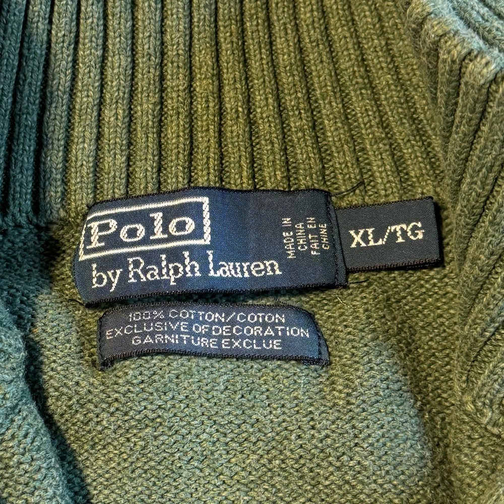 Polo Ralph Lauren 100% Cotton Quarter-Zip Mockneck Jumper Green Size XL - Picture 6 of 8